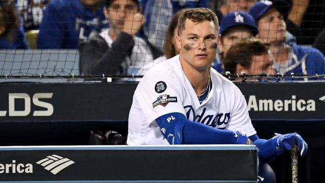 LOS ANGELES, CA - OCTOBER 4: Joc Pederson #31 of the Los Angeles Dodgers looks on against the Washington Nationals in the eighth inning of game two of the National League Division Series at Dodger Stadium on Friday, Oct. 04, 2019 in Los Angeles, California. Washington Nationals won 4-2.