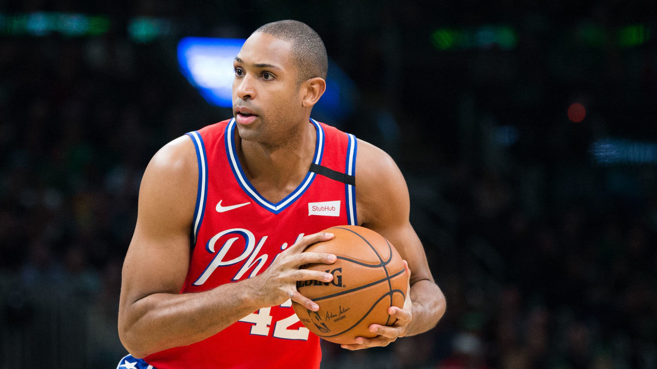 BOSTON, MA - FEBRUARY 1: Al Horford #42 of the Philadelphia 76ers handles the ball in the first half against the Boston Celtics at TD Garden on February 1, 2020 in Boston, Massachusetts.