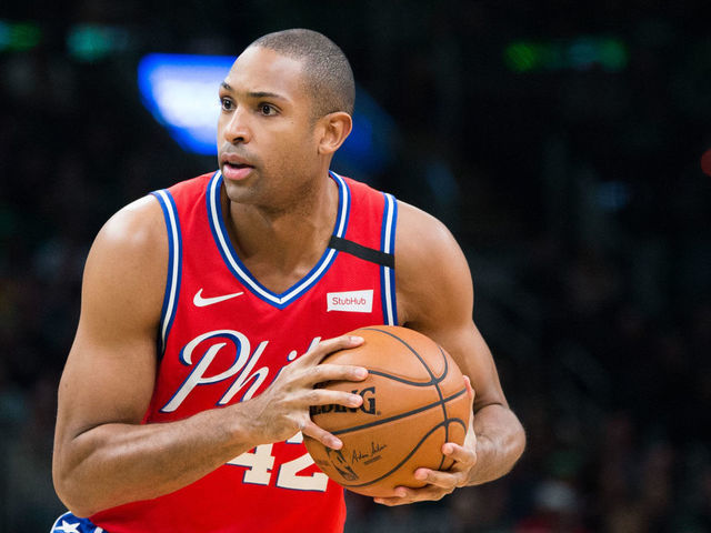 BOSTON, MA - FEBRUARY 1: Al Horford #42 of the Philadelphia 76ers handles the ball in the first half against the Boston Celtics at TD Garden on February 1, 2020 in Boston, Massachusetts.