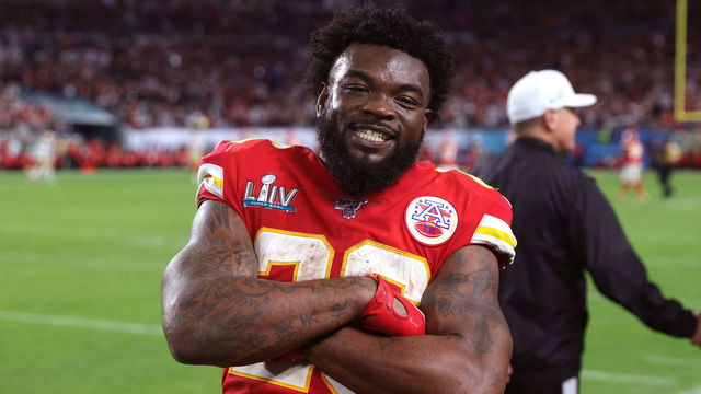 MIAMI, FLORIDA - FEBRUARY 02: Damien Williams #26 of the Kansas City Chiefs celebrates against the San Francisco 49ers in Super Bowl LIV at Hard Rock Stadium on February 02, 2020 in Miami, Florida.