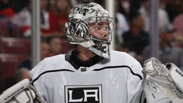 SUNRISE, FL - JANUARY 16: Goaltender Jack Campbell #36 of the Los Angeles Kings looks up ice during a break in action against the Florida Panthers at the BB&T Center on January 16, 2020 in Sunrise, Florida.