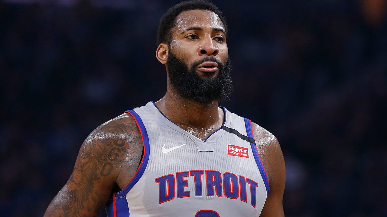 SAN FRANCISCO, CALIFORNIA - JANUARY 04: Andre Drummond #0 of the Detroit Pistons looks on in the first half against the Golden State Warriors at Chase Center on January 04, 2020 in San Francisco, California. NOTE TO USER: User expressly acknowledges and agrees that, by downloading and/or using this photograph, user is consenting to the terms and conditions of the Getty Images License Agreement.