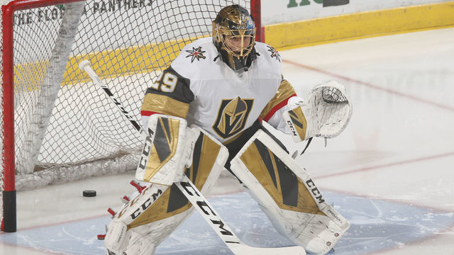 SUNRISE, FL - FEBRUARY 06: Goaltender Marc-Andre Fleury #29 of the Vegas Golden Knights warms up prior to the game against the Florida Panthers at the BB&T Center on February 6, 2020 in Sunrise, Florida.