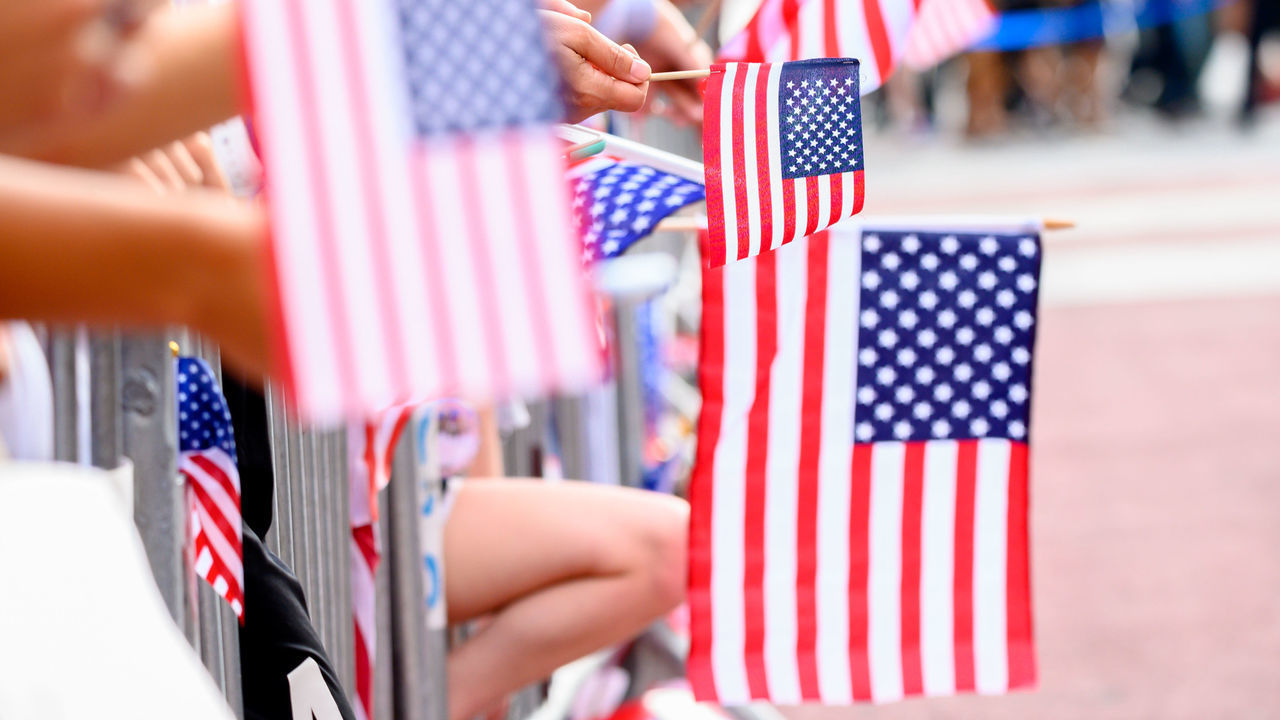 NEW YORK, NEW YORK - JULY 10: A view of U.S. Flags at the U.S. Women's National Soccer Team Victory Parade on July 10, 2019 in New York City.