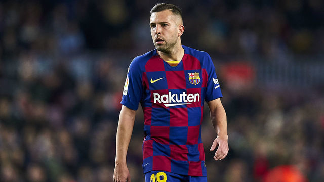 BARCELONA, SPAIN - FEBRUARY 02: Jordi Alba of FC Barcelona looks on during the Liga match between FC Barcelona and Levante UD at Camp Nou on February 02, 2020 in Barcelona, Spain.