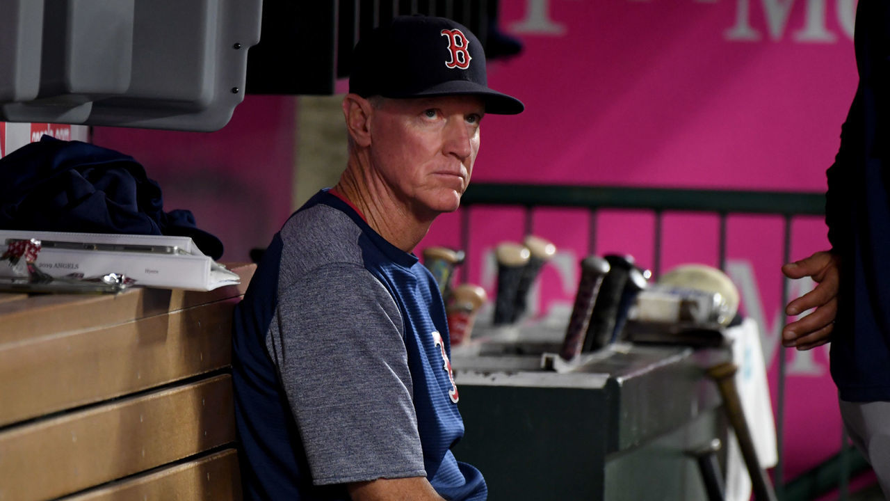 ANAHEIM, CA - AUGUST 30: Ron Roenicke of the Boston Red Sox during a MLB baseball game between the Los Angeles Angels and the Boston Red Sox at Angel Stadium of Anaheim on Friday, Aug. 30, 2019 in Anaheim, California.
