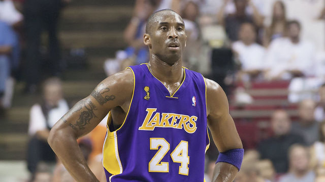 ORLANDO, FL - JUNE 14: Kobe Bryant #24 of the Los Angeles Lakers looks on during Game Five of the 2009 NBA Finals against the Orlando Magic at Amway Arena on June 14, 2009 in Orlando, Florida. Mandatory Credit: 2009 NBAE