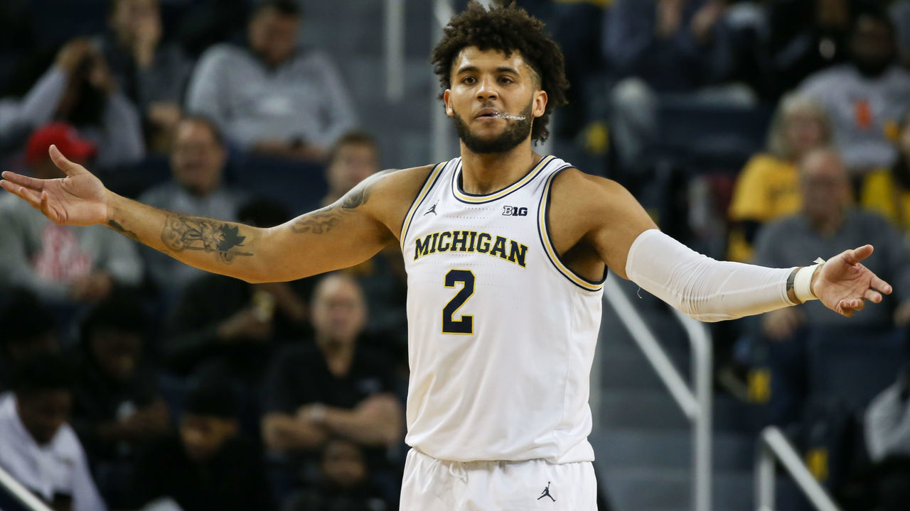 ANN ARBOR, MI - JANUARY 25: Michigan Wolverines forward Isaiah Livers (2) celebrates after a defensive play during a regular season Big Ten Conference game between the Illinois Fighting Illini (21) and the Michigan Wolverines on January 25, 2020, at Crisler Center in Ann Arbor, Michigan. Illinois defeated Michigan 64-62.