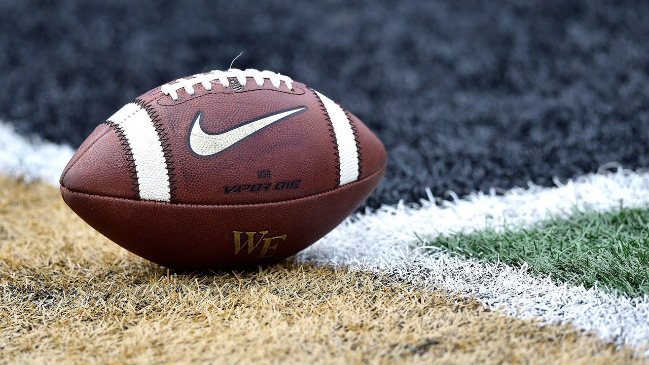 WINSTON SALEM, NC - SEPTEMBER 13: Detail photo of a Nike Vapor One football during the game between the Boston College Eagles and the Wake Forest Demon Deacons at BB&T Field on September 13, 2018 in Winston Salem, North Carolina.
