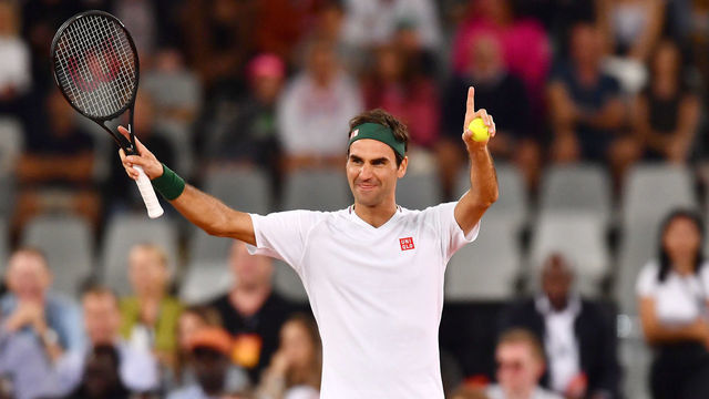 CAPE TOWN, SOUTH AFRICA - FEBRUARY 07: Roger Federer of Switzerland during the Match in Africa between Roger Federer and Rafael Nadal at Cape Town Stadium on February 07, 2020 in Cape Town, South Africa.