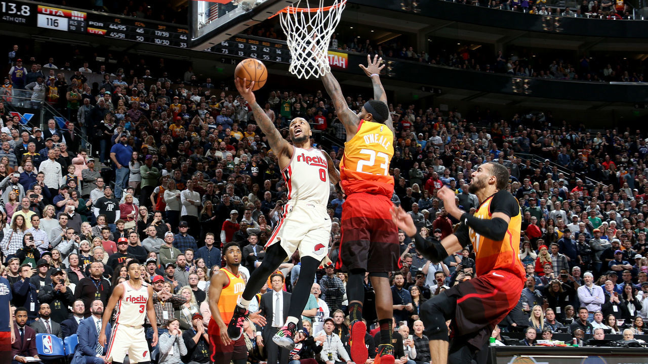 SALT LAKE CITY, UT - FEBRUARY 7: Damian Lillard #0 of the Portland Trail Blazers drives to the basket during a game against the Utah Jazz on February 7, 2020 at vivint.SmartHome Arena in Salt Lake City, Utah. Mandatory Copyright Notice: Copyright 2020 NBAE