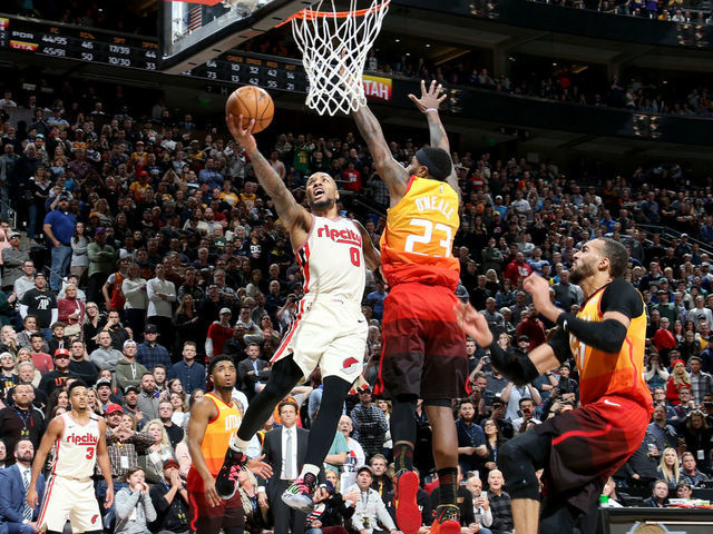 SALT LAKE CITY, UT - FEBRUARY 7: Damian Lillard #0 of the Portland Trail Blazers drives to the basket during a game against the Utah Jazz on February 7, 2020 at vivint.SmartHome Arena in Salt Lake City, Utah. Mandatory Copyright Notice: Copyright 2020 NBAE