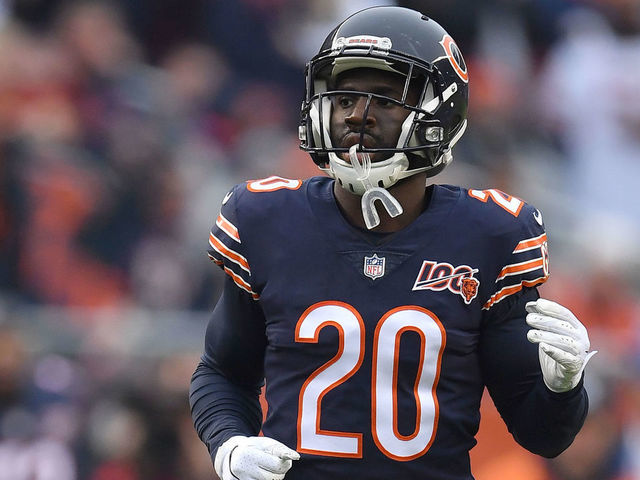 CHICAGO, IL - OCTOBER 20: Chicago Bears cornerback Prince Amukamara (20) runs in game action during a game between the Chicago Bears and the New Orleans Saints on October 20, 2019 at Soldier Field in Chicago, IL.