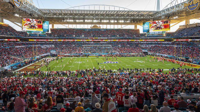MIAMI GARDENS, FL - FEBRUARY 02: A general view of the fans in the stadium before the NFL Super Bowl LIV game between the Kansas City Chiefs and the San Francisco 49ers at the Hard Rock Stadium in Miami Gardens, FL on February 2, 2020.