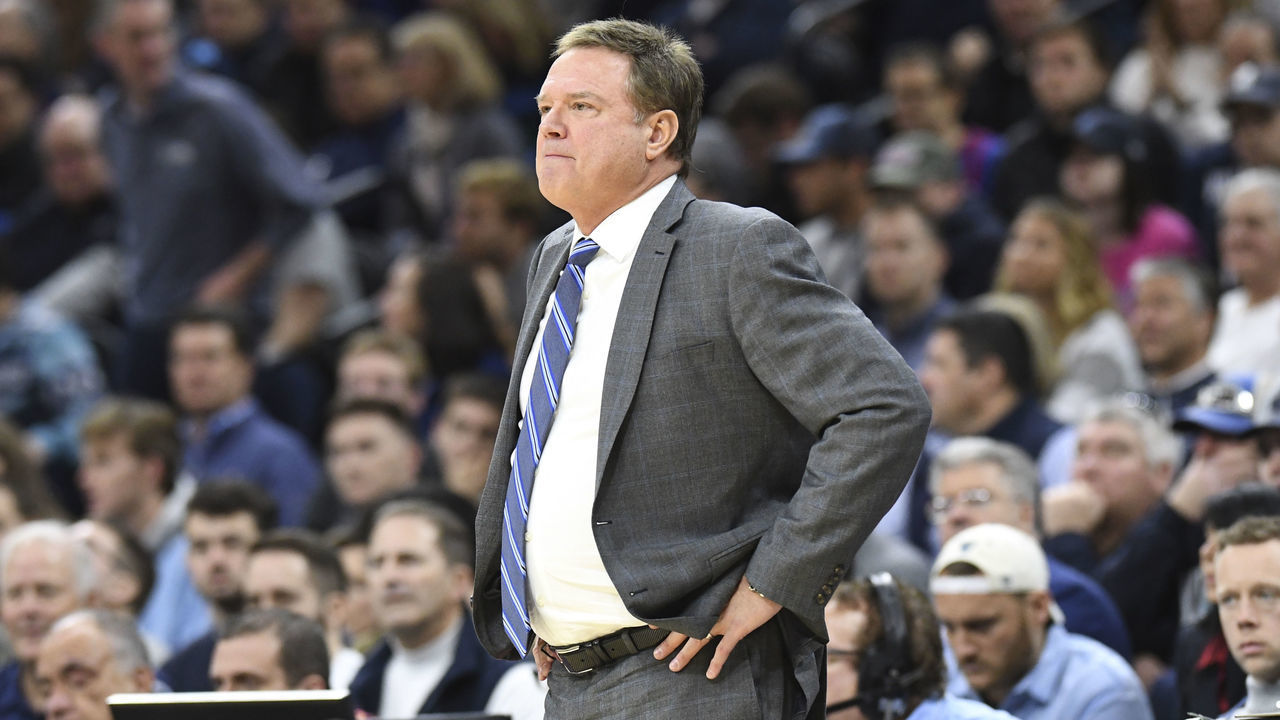 PHILADELPHIA, PA - DECEMBER 21: Kansas Jayhawks head coach Bill Self looks on during the game between the Kansas Jayhawks and the Villanova Wildcats on December 21, 2019 at the Wells Fargo Center in Philadelphia, PA.