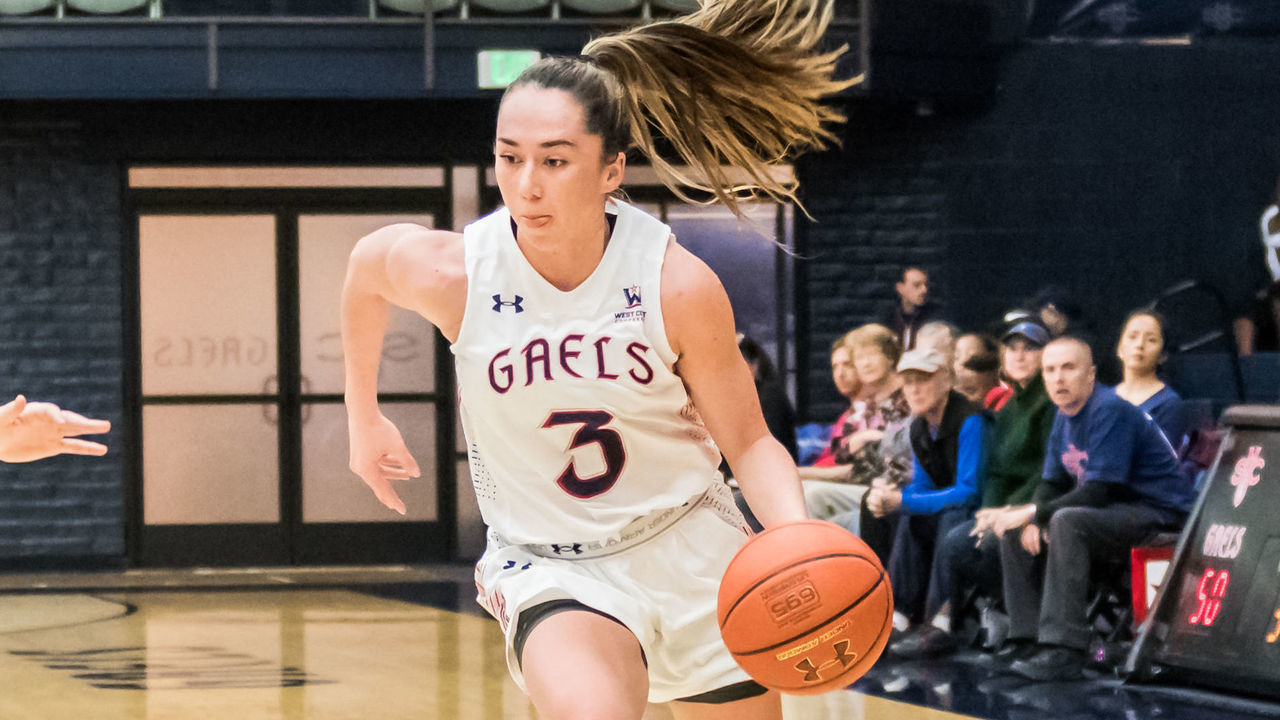 MORAGA, CA - FEBRUARY 08:Saint Mary's Gaels guard Jasmine Forcadilla (3) drives the ball toward the key during the game between the Loyola Marymount Lions and the St. Mary's Gaels on Thursday, February 08, 2018 at the McKeon Pavilion in Moraga, CA.