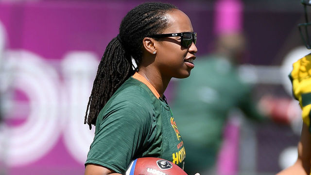 TEMPE, ARIZONA - MARCH 24: Assistant coach Jennifer King of the Arizona Hotshots during warmups prior to the Alliance of American Football game against the San Diego Fleet at Sun Devil Stadium on March 24, 2019 in Tempe, Arizona.