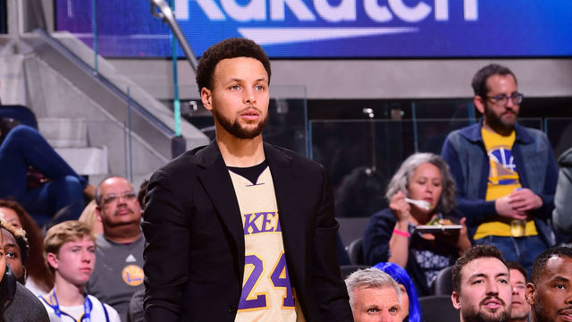 SAN FRANCISCO, CA - FEBRUARY 8: Stephen Curry #30 of the Golden State Warriors looks on during a game against the Los Angeles Lakers on February 8, 2020 at Chase Center in San Francisco, California. NOTE TO USER: User expressly acknowledges and agrees that, by downloading and or using this photograph, user is consenting to the terms and conditions of Getty Images License Agreement. Mandatory Copyright Notice: Copyright 2020 NBAE