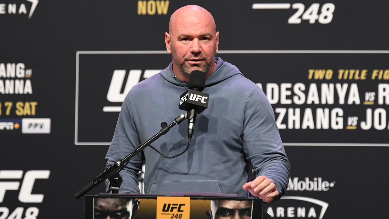 HOUSTON, TX - FEBRUARY 07: UFC President Dana White speaks to the media during the UFC 248 Press Conference at the Toyota Center on February 7, 2020 in Houston, Texas.