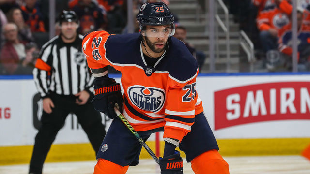 EDMONTON, AB - FEBRUARY 08: Edmonton Oilers Defenceman Darnell Nurse (25) in game action during the Edmonton Oilers game versus the Nashville Predators on February 08, 2020 at Rogers Place in Edmonton, AB.