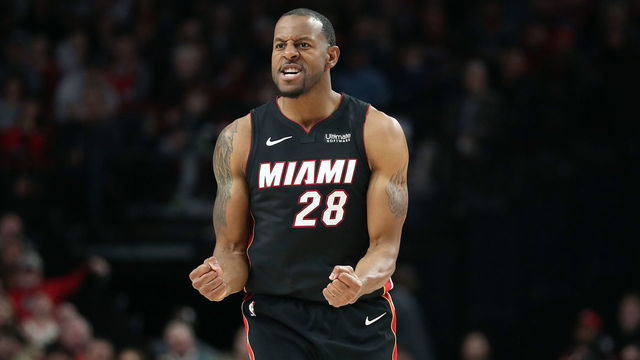 PORTLAND, OREGON - FEBRUARY 09: Andre Iguodala #28 of the Miami Heat reacts in the fourth quarter against the Portland Trail Blazers during their game at Moda Center on February 09, 2020 in Portland, Oregon.