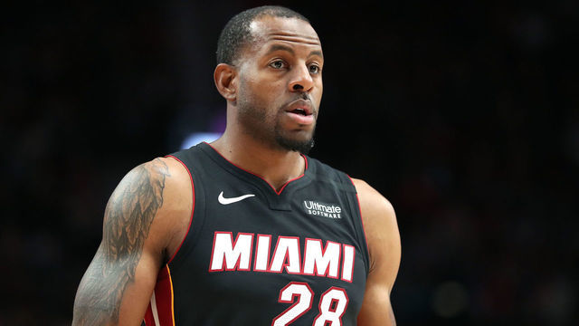 PORTLAND, OREGON - FEBRUARY 09: Andre Iguodala #28 of the Miami Heat looks on in the second quarter against the Portland Trail Blazers during their game at Moda Center on February 09, 2020 in Portland, Oregon.