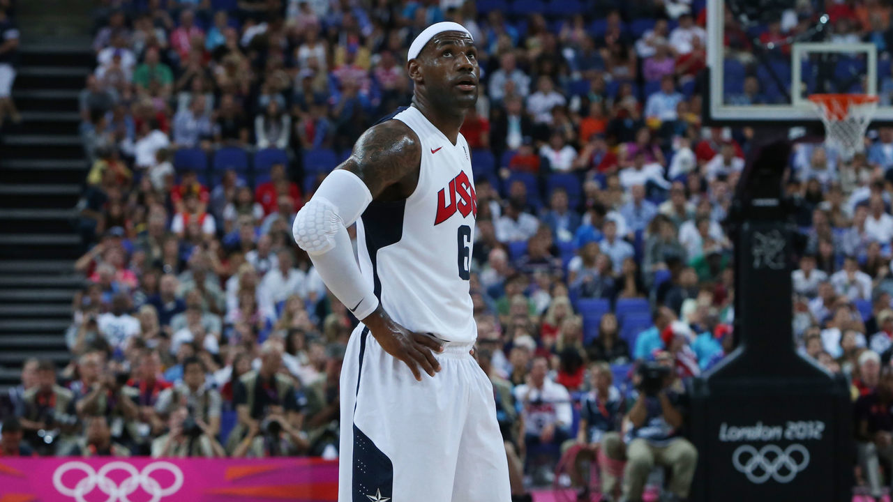 The USA's LeBron James during the Men's Basketball Final between USA and Spain at the North Greenwich Arena during the London 2012 Olympic games. London, UK. 12th August 2012. (Photo: Steve Christo)