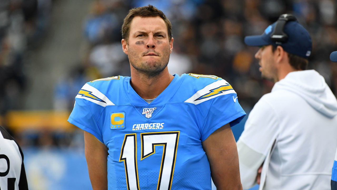 CARSON, CA - DECEMBER 22: Quarterback Philip Rivers #17 of the Los Angeles Chargers looks on from the sidelines in the fourth quarter of the game against the Oakland Raiders at Dignity Health Sports Park on December 22, 2019 in Carson, California.