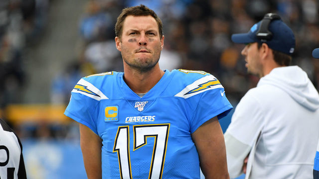 CARSON, CA - DECEMBER 22: Quarterback Philip Rivers #17 of the Los Angeles Chargers looks on from the sidelines in the fourth quarter of the game against the Oakland Raiders at Dignity Health Sports Park on December 22, 2019 in Carson, California.