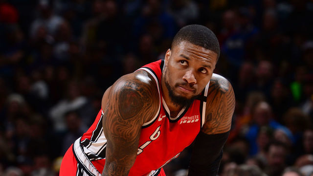 DENVER, CO - FEBRUARY 4: Damian Lillard #0 of the Portland Trail Blazers looks on during the game against the Denver Nuggets on February 4, 2020 at the Pepsi Center in Denver, Colorado. NOTE TO USER: User expressly acknowledges and agrees that, by downloading and/or using this Photograph, user is consenting to the terms and conditions of the Getty Images License Agreement. Mandatory Copyright Notice: Copyright 2020 NBAE