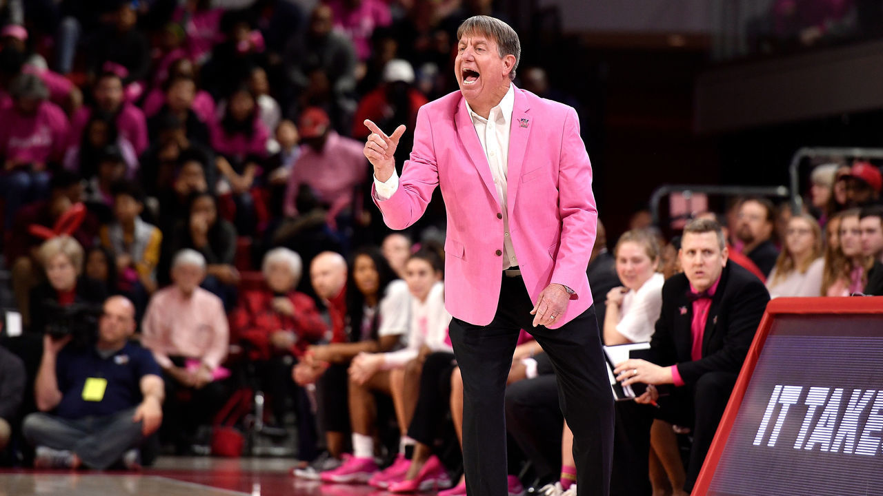 RALEIGH, NC - FEBRUARY 18: Head coach Wes Moore of the North Carolina State Wolfpack directs his team against the Notre Dame Fighting Irish in the second half at Reynolds Coliseum on February 18, 2019 in Raleigh, North Carolina. Notre Dame won 95-72.