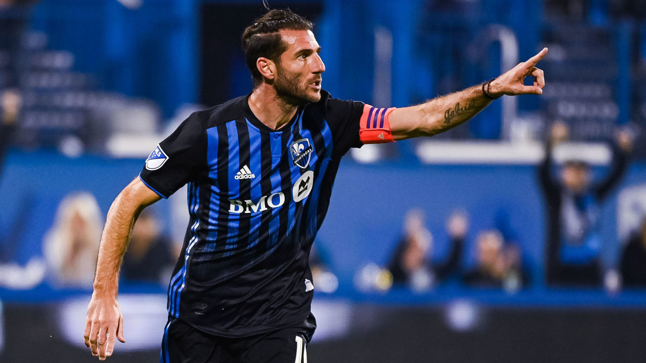 MONTREAL, QC - SEPTEMBER 18: Montreal Impact midfielder Ignacio Piatti (10) shows pride after scoring a goal during the Toronto FC versus the Montreal Impact game on September 18, 2019, at Stade Saputo in Montreal, QC