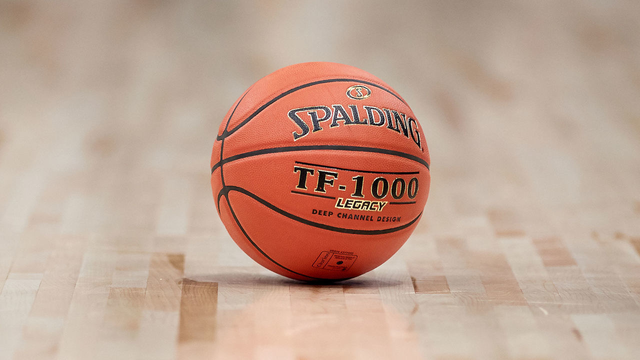 CHICAGO, IL - MARCH 15: A detailed view of the Spalding game ball is seen in action during a Big Ten Tournament quarterfinal game between the Ohio State Buckeyes and the Michigan State Spartans on March 15, 2019 at the United Center in Chicago, IL.