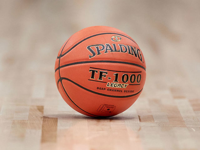 CHICAGO, IL - MARCH 15: A detailed view of the Spalding game ball is seen in action during a Big Ten Tournament quarterfinal game between the Ohio State Buckeyes and the Michigan State Spartans on March 15, 2019 at the United Center in Chicago, IL.