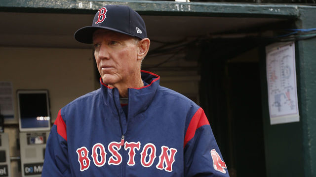 OAKLAND, CA - APRIL 1: Bench Coach Ron Roenicke #30 of the Boston Red Sox stands in the dugout prior to the game against the Oakland Athletics at the Oakland-Alameda County Coliseum on April 1, 2019 in Oakland, California. The Athletics defeated the Red Sox 7-0.