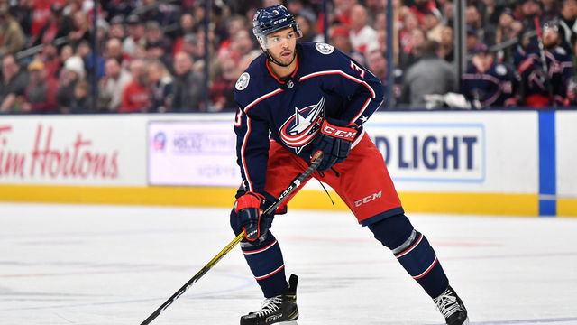 COLUMBUS, OH - FEBRUARY 7: Seth Jones #3 of the Columbus Blue Jackets skates against the Detroit Red Wings on February 7, 2020 at Nationwide Arena in Columbus, Ohio.