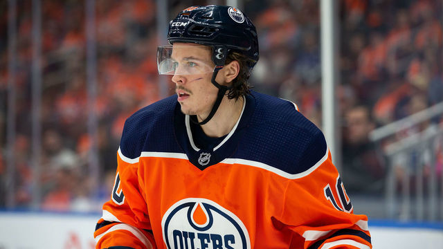 EDMONTON, AB - OCTOBER 02: Joakim Nygard #10 of the Edmonton Oilers skates against the Vancouver Canucks at Rogers Place on October 2, 2019, in Edmonton, Canada.