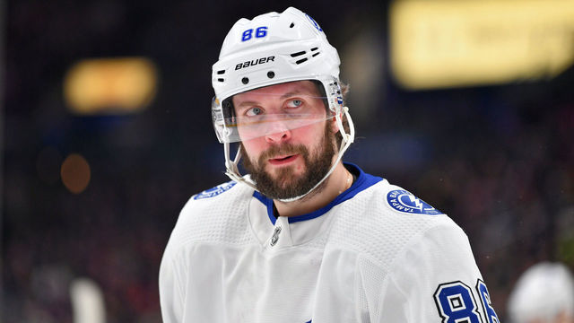 COLUMBUS, OH - FEBRUARY 10: Nikita Kucherov #86 of the Tampa Bay Lightning takes a breather during a game against the Columbus Blue Jackets on February 10, 2020 at Nationwide Arena in Columbus, Ohio.