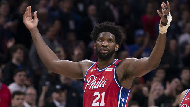 PHILADELPHIA, PA - FEBRUARY 11: Joel Embiid #21 of the Philadelphia 76ers reacts after getting into an altercation with Marcus Morris Sr. #31 of the Los Angeles Clippers (not pictured) in the fourth quarter at the Wells Fargo Center on February 11, 2020 in Philadelphia, Pennsylvania. The 76ers defeated the Clippers 110-103. NOTE TO USER: User expressly acknowledges and agrees that, by downloading and/or using this photograph, user is consenting to the terms and conditions of the Getty Images License Agreement.