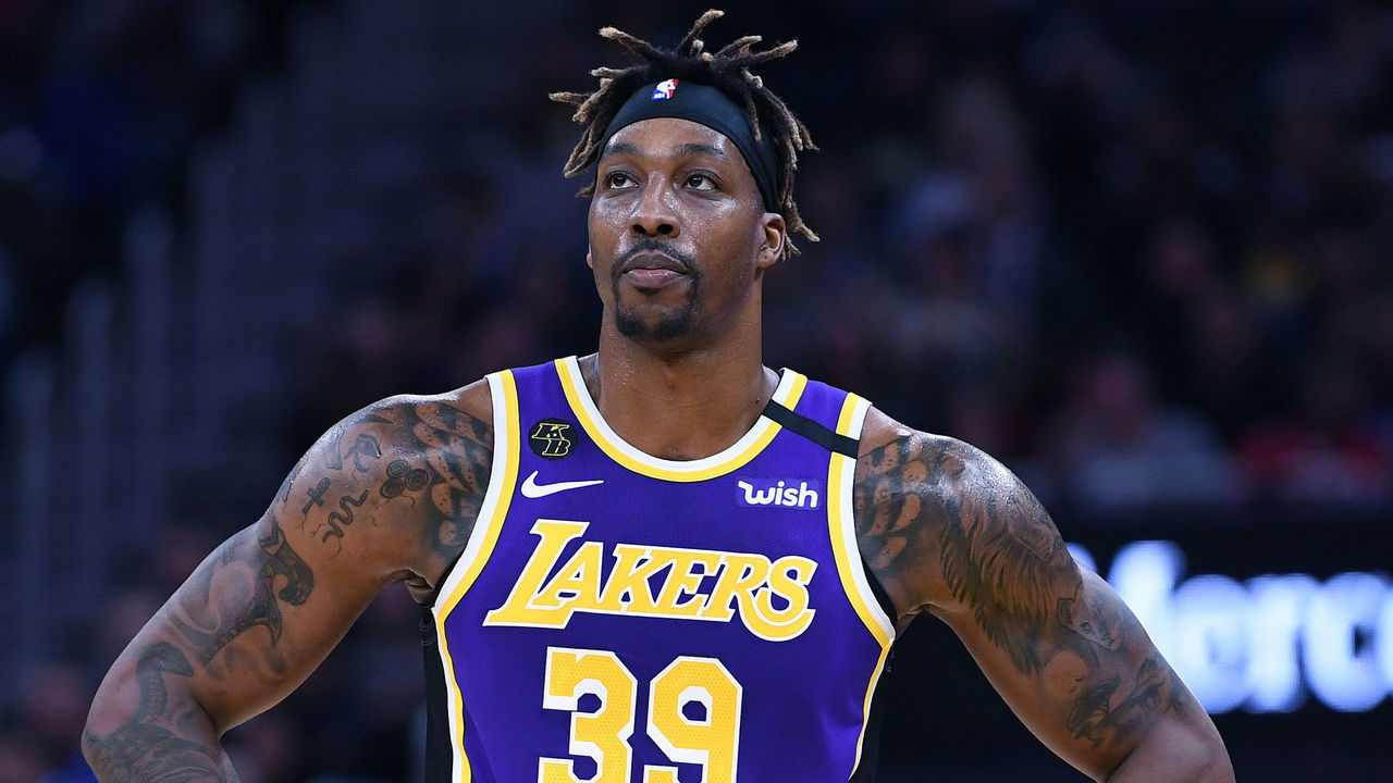 SAN FRANCISCO, CALIFORNIA - FEBRUARY 08: Dwight Howard #39 of the Los Angeles Lakers looks on against the Golden State Warriors during an NBA basketball game at Chase Center on February 08, 2020 in San Francisco, California.