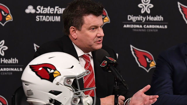 TEMPE, AZ - JANUARY 09: Arizona Cardinals team president Michael Bidwill introduces the new head coach Kliff Kingsbury to the media at the Arizona Cardinals Training Facility on January 9, 2019 in Tempe, Arizona.