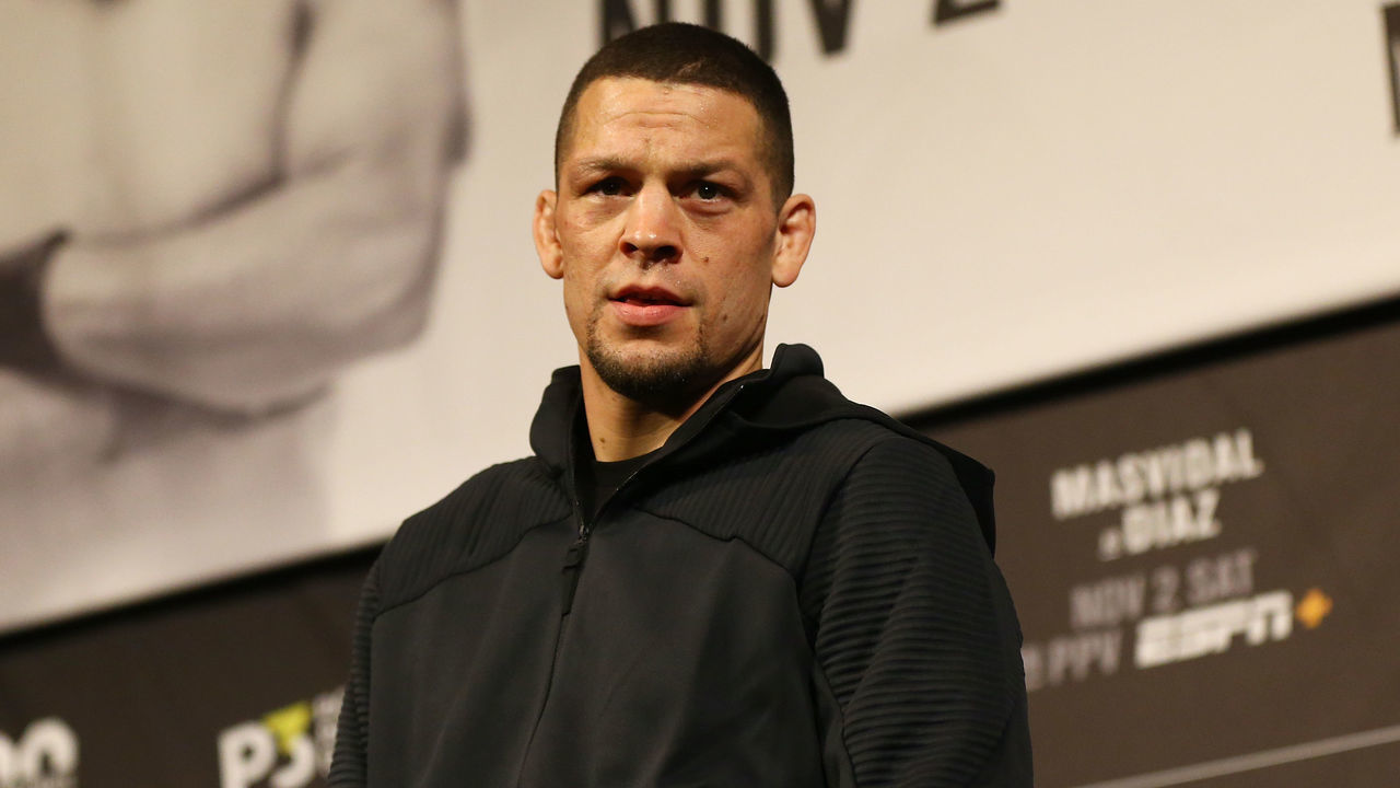 NEW YORK, NEW YORK - OCTOBER 30: UFC fighter Nate Diaz fields questions from the media during open workouts for UFC 244 at The Hulu Theater at Madison Square Garden on October 30, 2019 in New York City.