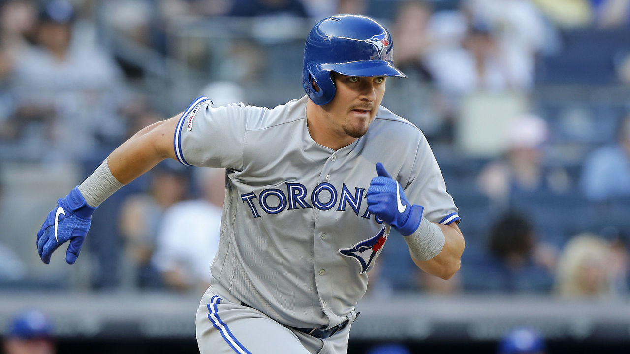 NEW YORK, NEW YORK - SEPTEMBER 21: Reese McGuire #10 of the Toronto Blue Jays in action against the New York Yankees at Yankee Stadium on September 21, 2019 in New York City. The Yankees defeated the Blue Jays 7-2.