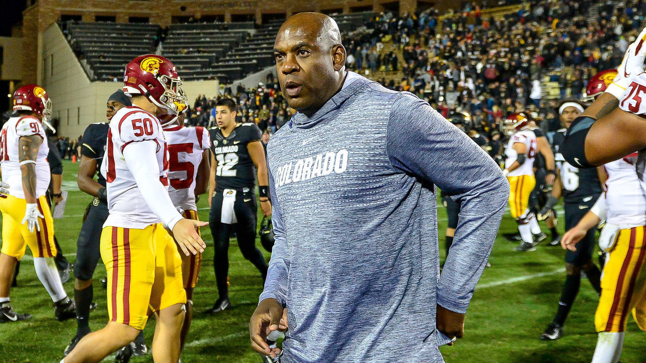 BOULDER, CO - OCTOBER 25: Head coach Mel Tucker of the Colorado Buffaloes walks on the field after a 35-31 loss to the USC Trojans at Folsom Field on October 25, 2019 in Boulder, Colorado.