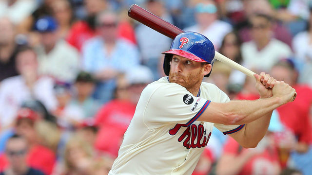 PHILADELPHIA, PA - SEPTEMBER 29: Brad Miller #33 of the Philadelphia Phillies in action against the Miami Marlins during a game at Citizens Bank Park on September 29, 2019 in Philadelphia, Pennsylvania.