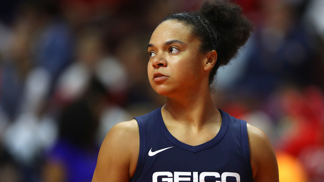 UNCASVILLE, CONNECTICUT - OCTOBER 08: Kristi Toliver #20 of Washington Mystics looks on during Game Four of the 2019 WNBA Finals between the Washington Mystics and Connecticut Sun at Mohegan Sun Arena on October 08, 2019 in Uncasville, Connecticut.