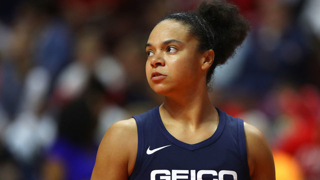 UNCASVILLE, CONNECTICUT - OCTOBER 08: Kristi Toliver #20 of Washington Mystics looks on during Game Four of the 2019 WNBA Finals between the Washington Mystics and Connecticut Sun at Mohegan Sun Arena on October 08, 2019 in Uncasville, Connecticut.