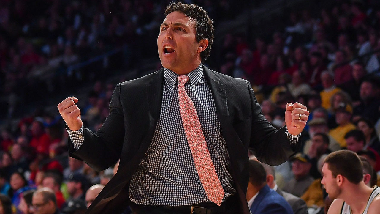ATLANTA, GA JANUARY 25: Georgia Tech head coach Josh Pastner gestures from the sideline during the NCAA basketball game between the North Carolina State Wolfpack and the Georgia Tech Yellow Jackets on January 25th, 2020 at McCamish Pavilion in Atlanta, GA.