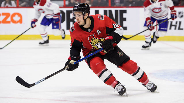 OTTAWA, ON - JANUARY 11: Ottawa Senators Center Jean-Gabriel Pageau (44) skates during the third period of the NHL game between the Ottawa Senators and the Montreal Canadiens on January 11, 2020 at the Canadian Tire Centre in Ottawa, Ontario, Canada.