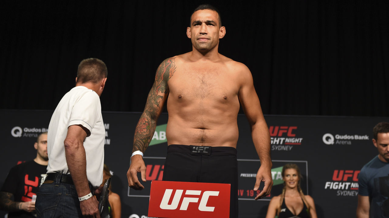 SYDNEY, AUSTRALIA - NOVEMBER 18: Fabricio Werdum of Brazil poses on the scale during the UFC Fight Night weigh-in on November 18, 2017 in Sydney, Australia.